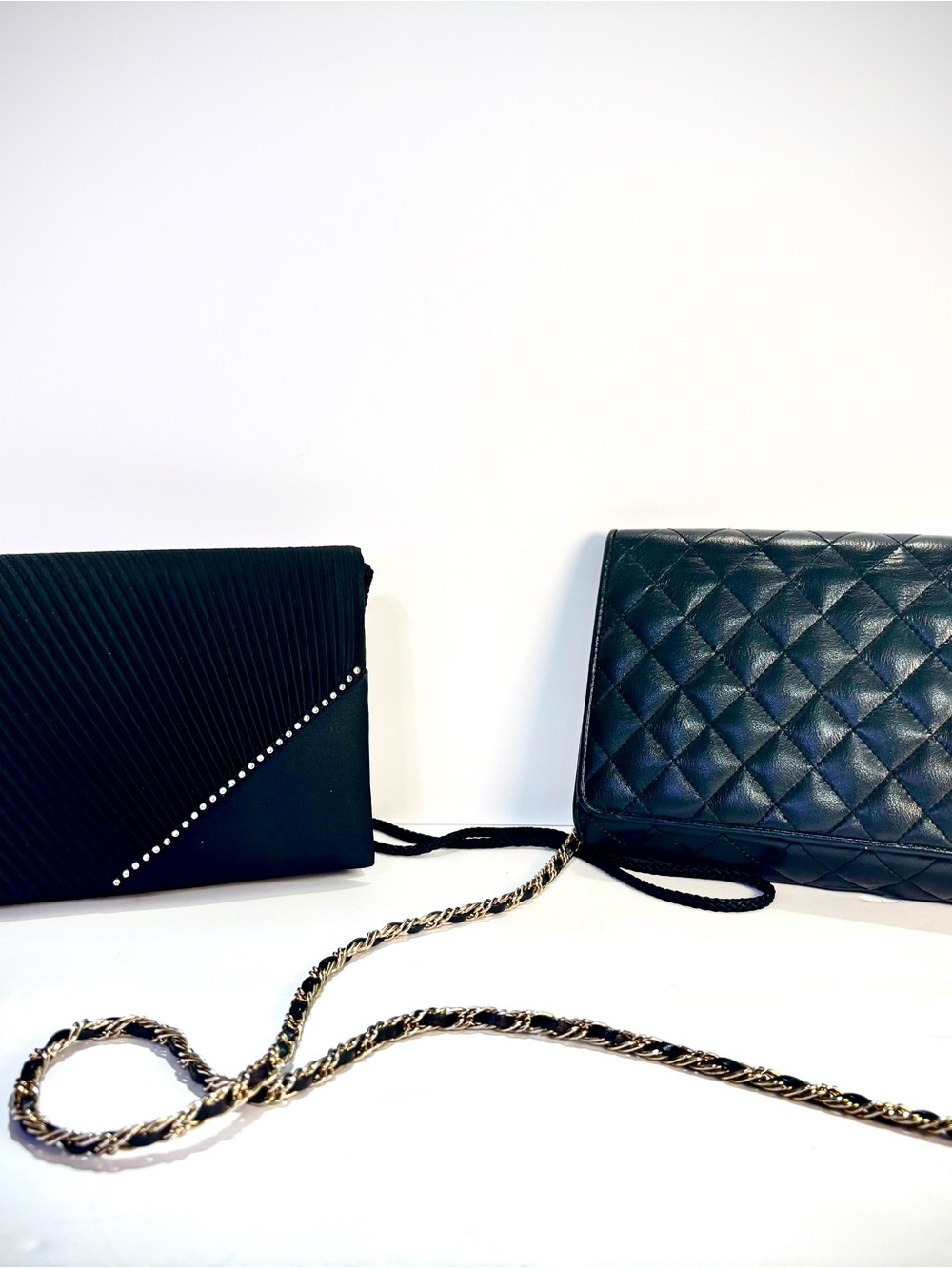 Black Clutch Bundle Quilted Chain Bag + Rhinestone Evening Clutch